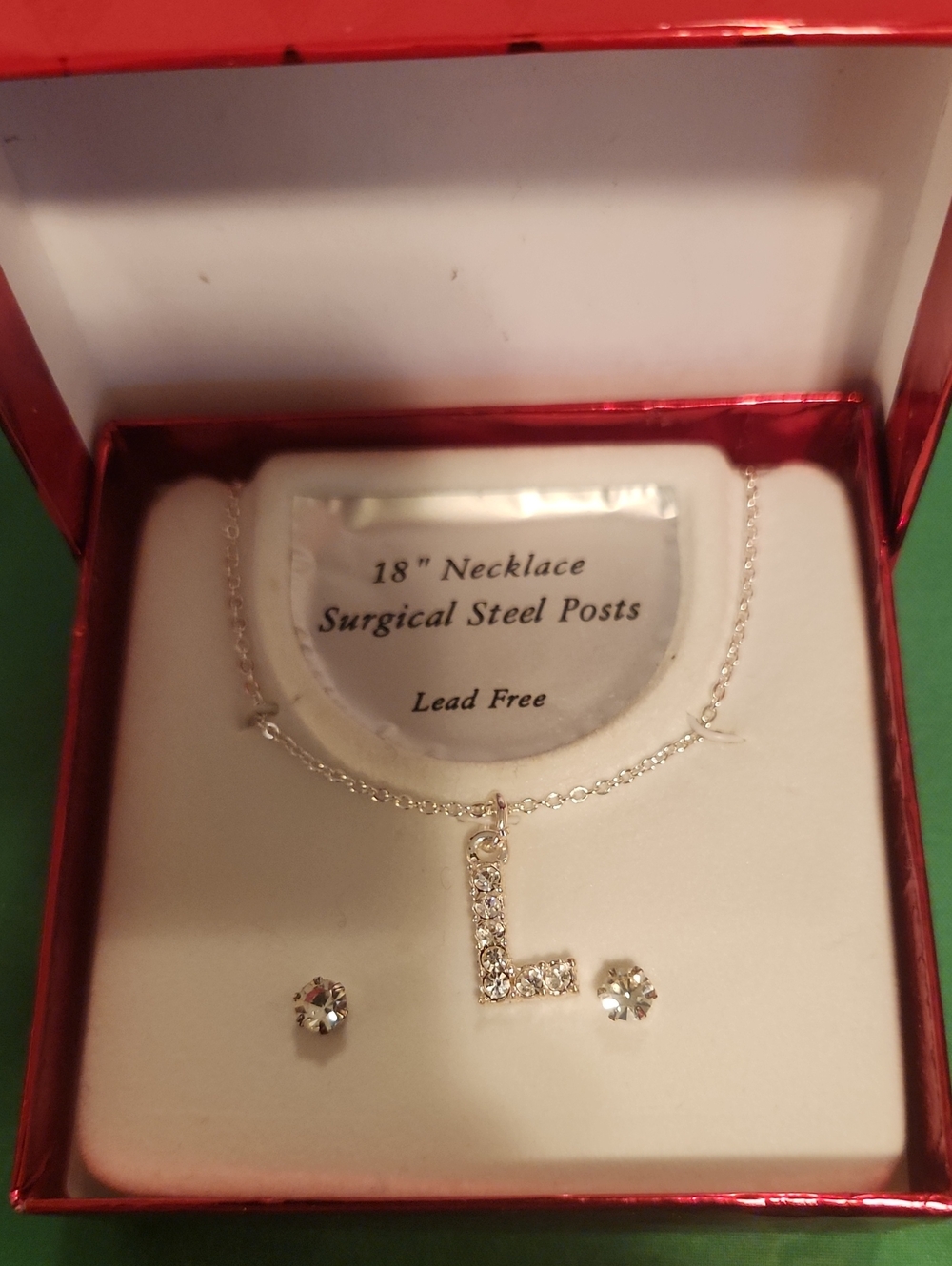 🔥Silver Initial 'L' Necklace and Stud Earrings Set - Women Jewelry